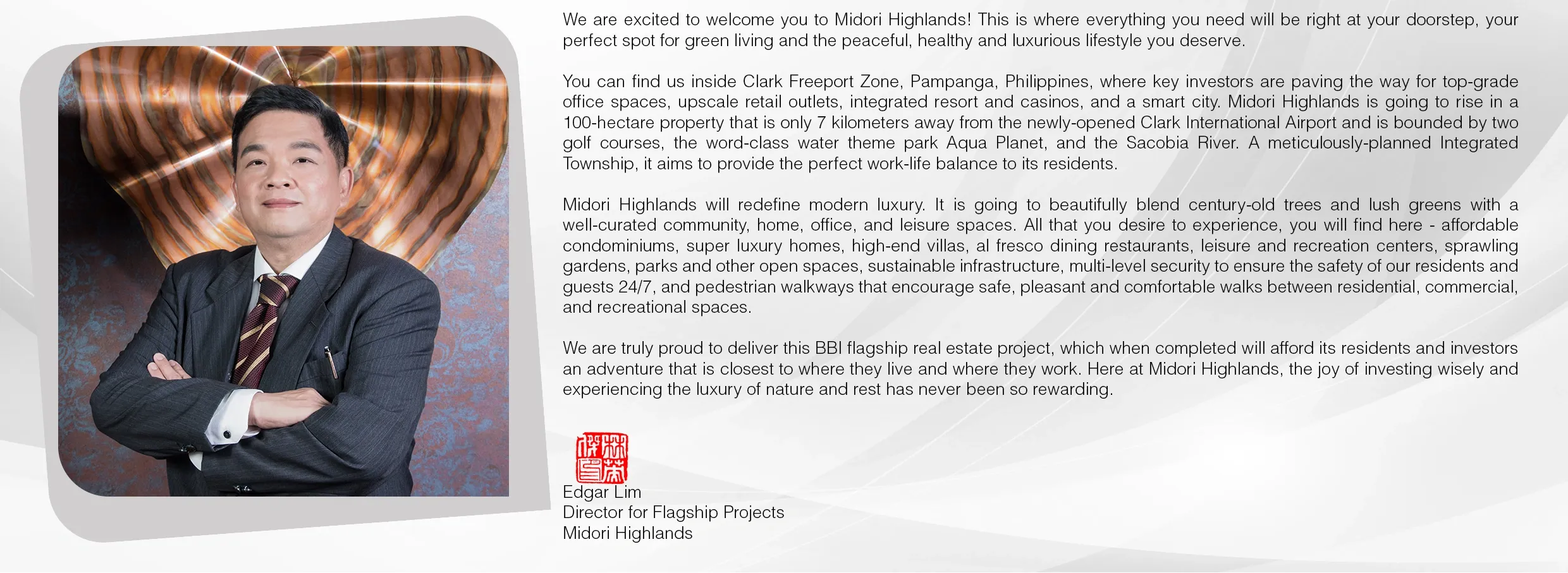 Message from the Director for Corporate Flagship Projects